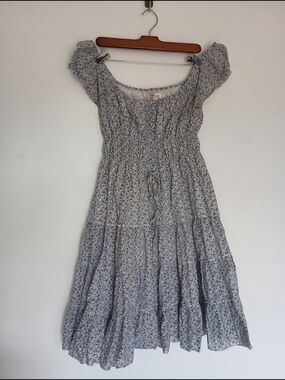 Aryeh 100% Cotton Light Blue Floral Smocked Midi Dress